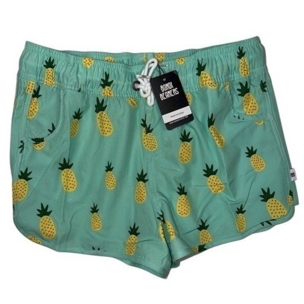 Bondi Beamers Womens Pineapple Print Swim Shorts Mint Green Size 12 NEW